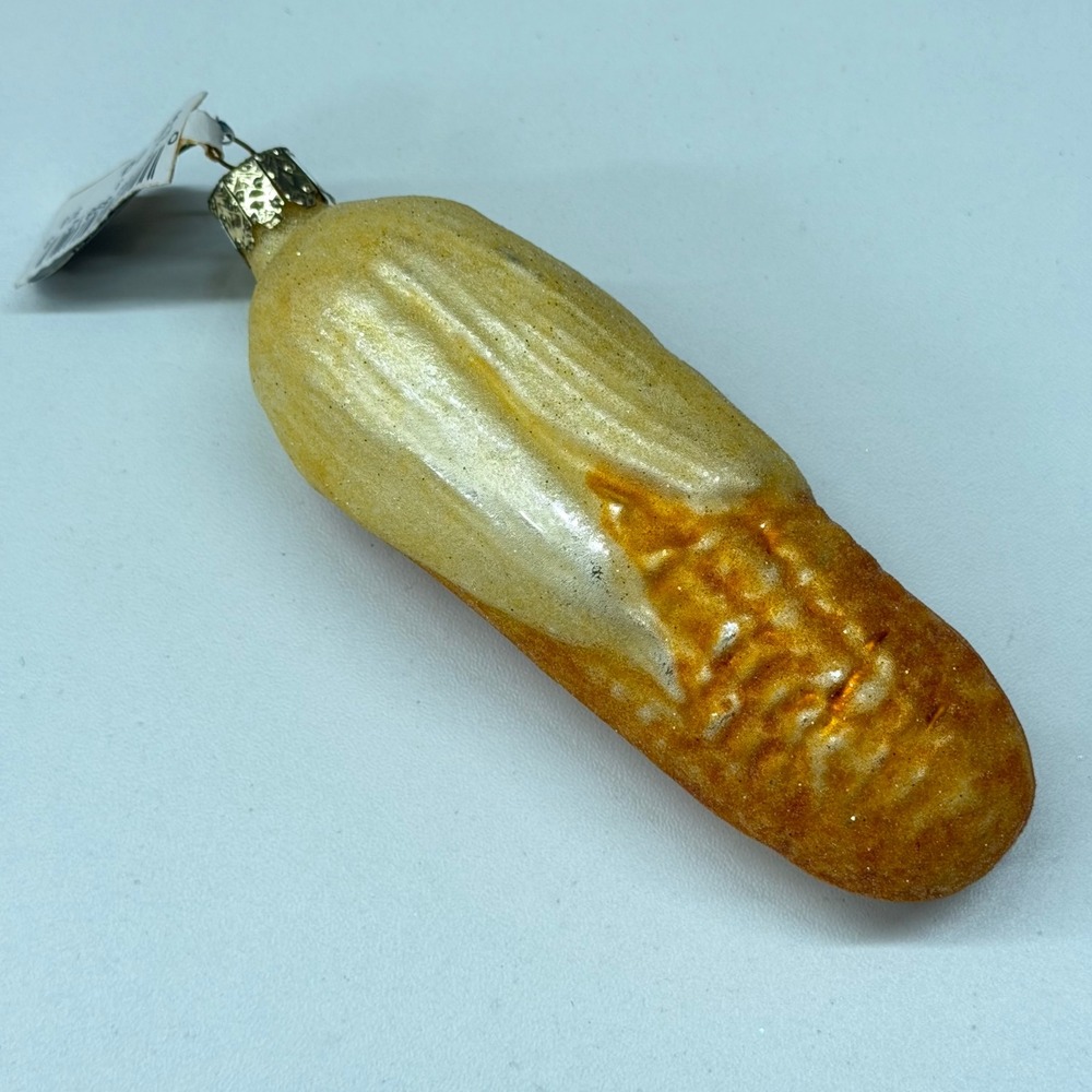 Christborn Glass Corn Cob Ornament Hand Painted Mouth Blown Germany 1207AMC Tag‎
